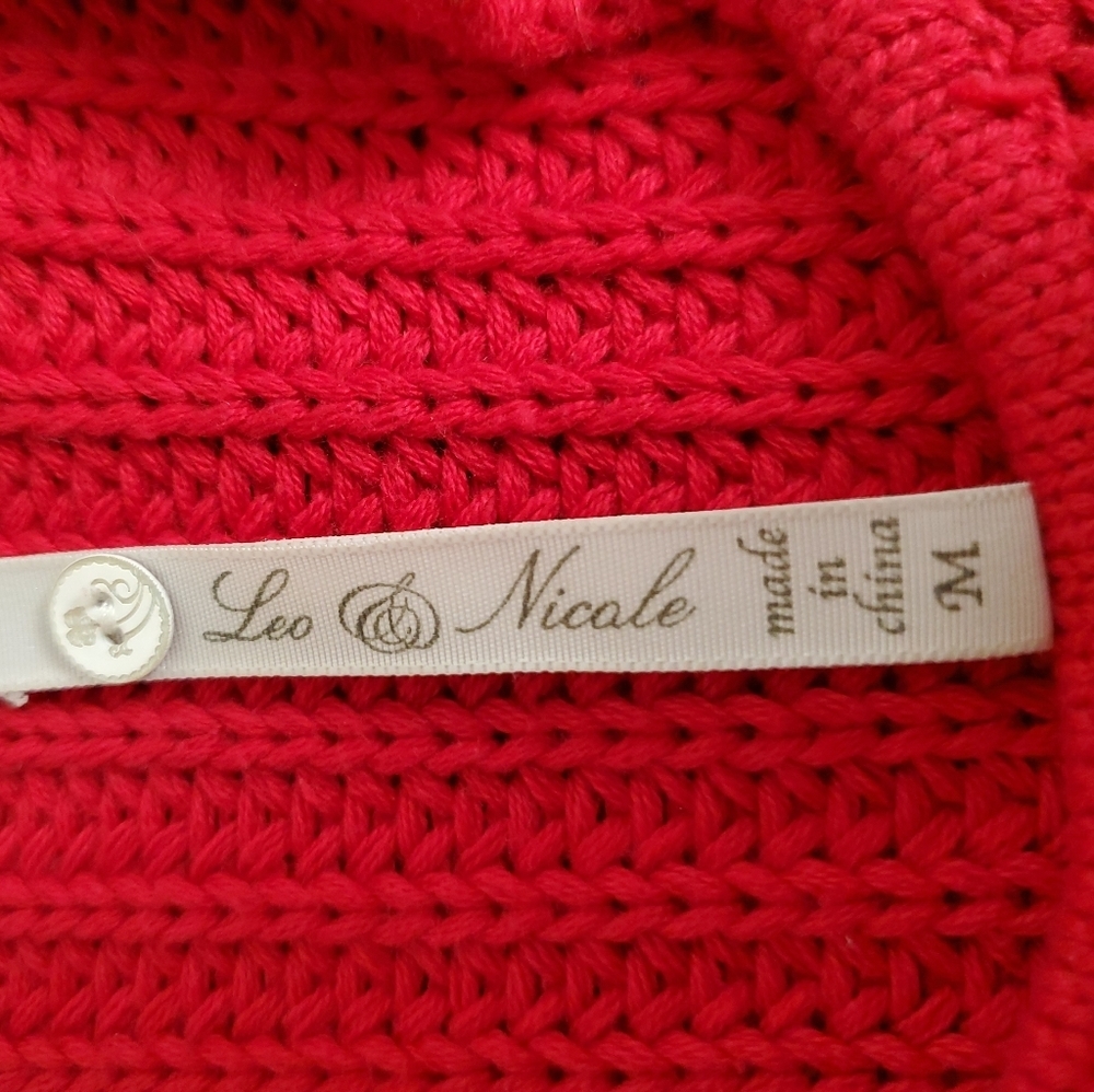 Women's Leo & Nicole Cotton knit cardigan. Red. MED - Picture 5 of 12
